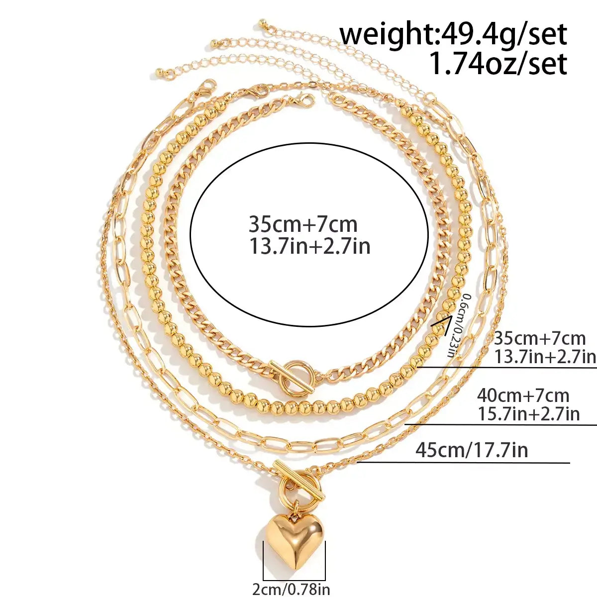 layered gold necklace set, heart pendant necklace UK, women’s layered jewellery, gold choker necklace set, trendy 2024 necklaces, multi-layer necklace for women, Y2K gold accessories, elegant gold chain set, 4-in-1 necklace gift for her, fashionable layered necklace UK