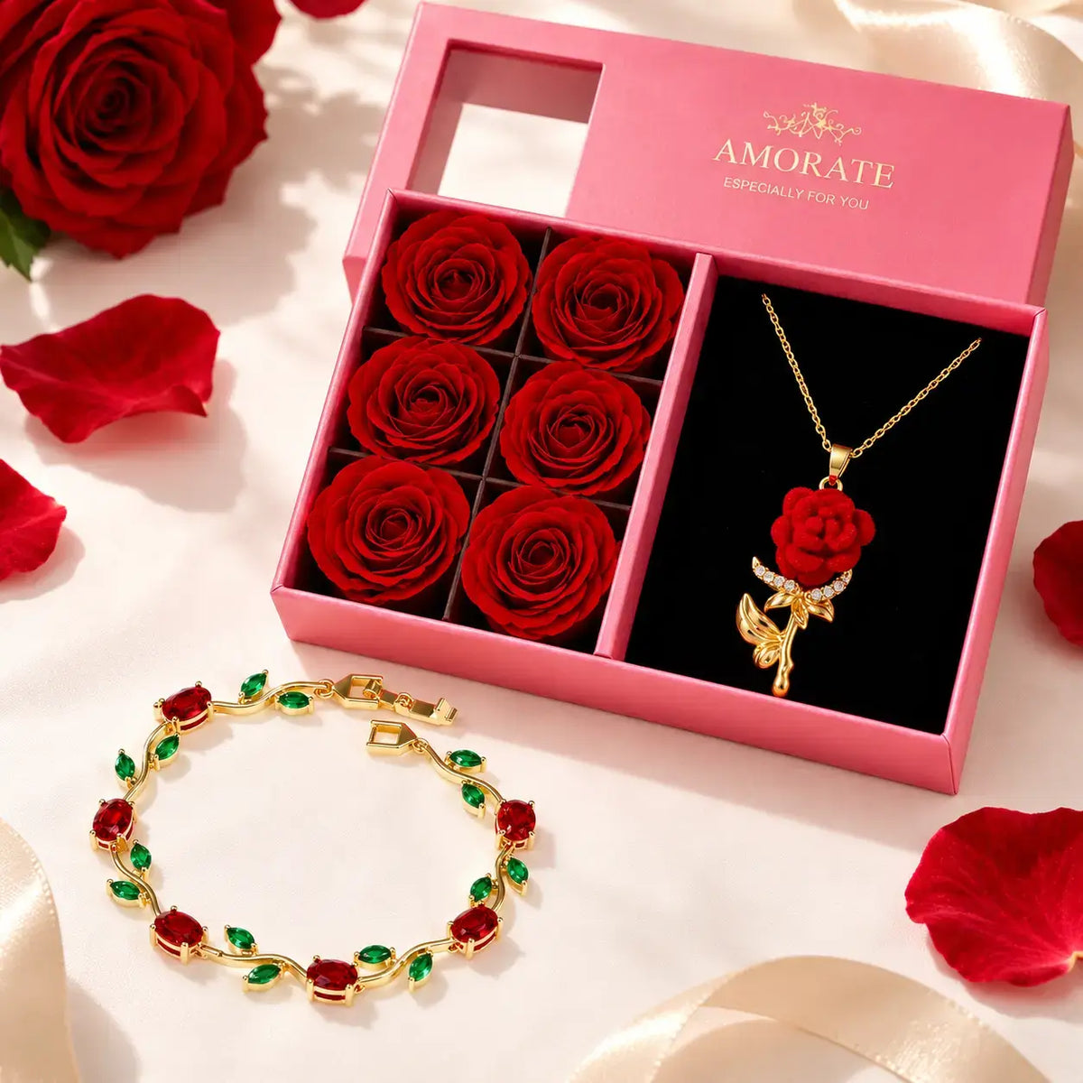 Rosen-Halskette der Liebe mit luxuriöser Rosen-Geschenkbox und kostenlosem Armband