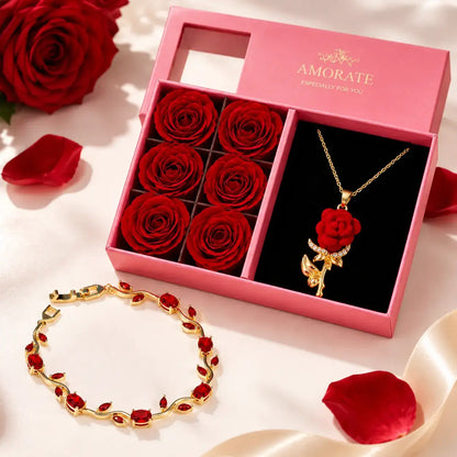 Rosen-Halskette mit Geschenkbox und elegantem Armband als Geschenkset