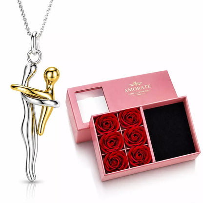 muttertagsgeschenk, geschenk für mama, mutter kind halskette, muttertags geschenk, mutter kind schmuck, halskette mutter kind umarmung, geschenkbox mit rosen, rosenbox geschenk, schmuck geschenk muttertag, emotionales geschenk mama, besondere geschenke für mama, mutter kind anhänger, luxus geschenk muttertag
