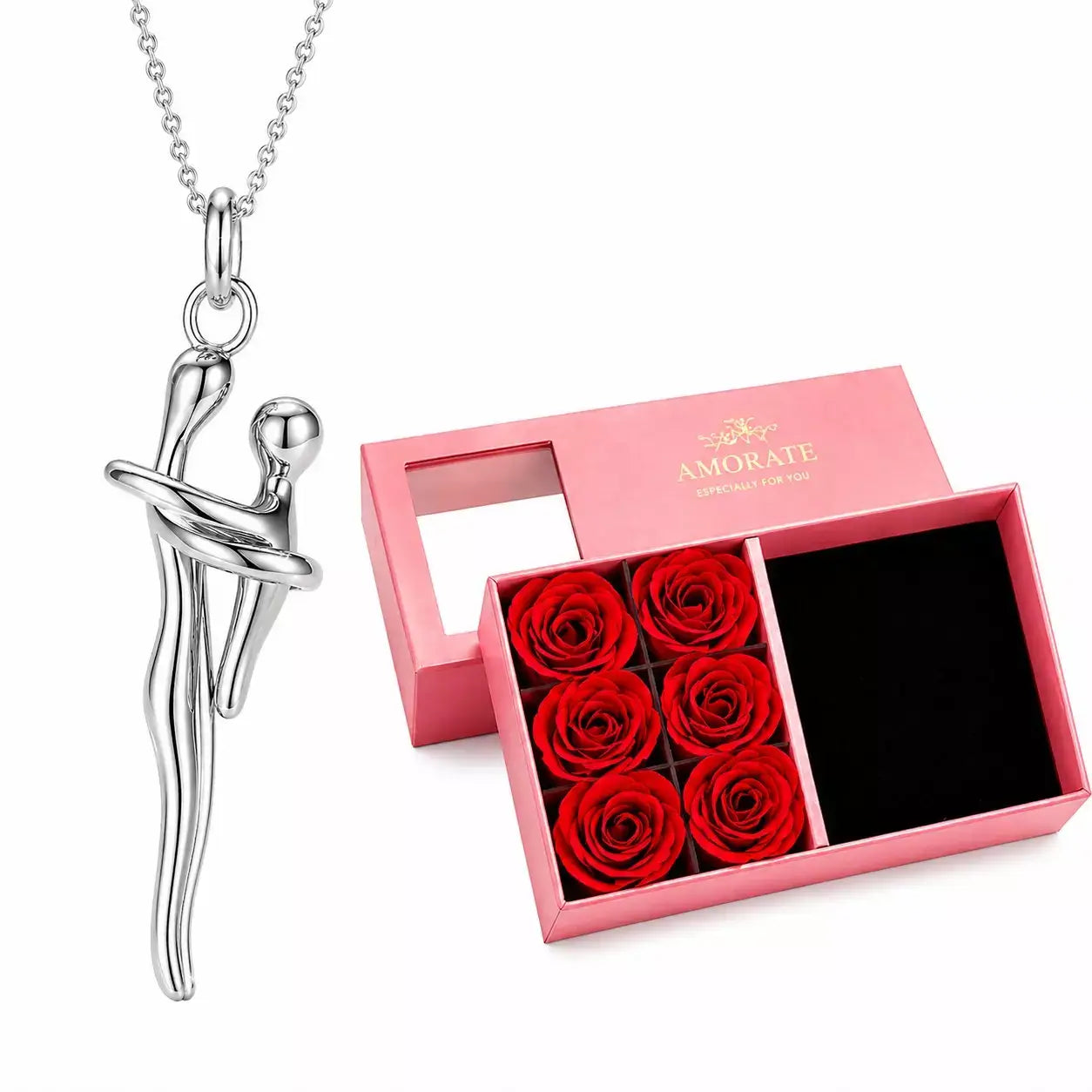 muttertagsgeschenk, geschenk für mama, mutter kind halskette, muttertags geschenk, mutter kind schmuck, halskette mutter kind umarmung, geschenkbox mit rosen, rosenbox geschenk, schmuck geschenk muttertag, emotionales geschenk mama, besondere geschenke für mama, mutter kind anhänger, luxus geschenk muttertag