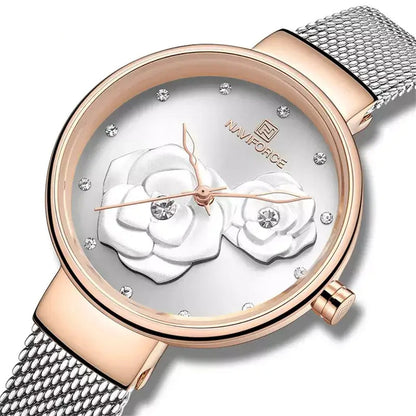 women’s luxury watch, elegant ladies watch, stainless steel women’s watch, floral design watch, stylish ladies wristwatch, women’s fashion watch UK, rose gold women’s watch, minimalist women’s watch, affordable luxury watch, ladies mesh strap watch, gift watch for women, chic women’s quartz watch