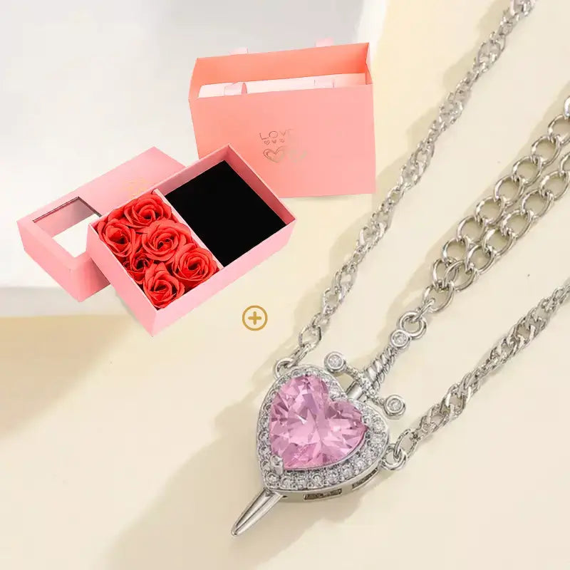 Snow White couple necklace, Huntsman heart and sword necklace, Matching couple necklaces, Romantic Valentine's Day jewellery, Heart and sword pendant, Couple pendant necklace set, Love necklace for couples, Fairytale couple jewellery, His and hers matching necklaces, Snow White inspired necklace