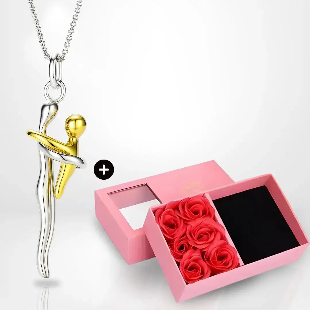 Mother & Child Hug Necklace + FREE Gift Box with 6 Roses,
Zweifarbiges Silber- und Gold-Collier,
Sterling Silber Anhänger „Umarmung“,
Sentimentaler Schmuck für Mama,
Muttertagsgeschenk-Collier,
Mutter & Kind Halskette,
Schmuck für Mutter und Kind,
Bedeutungsvoller Schmuck für Mama,
Andenken-Collier für Mama,
Familienband-Halskette