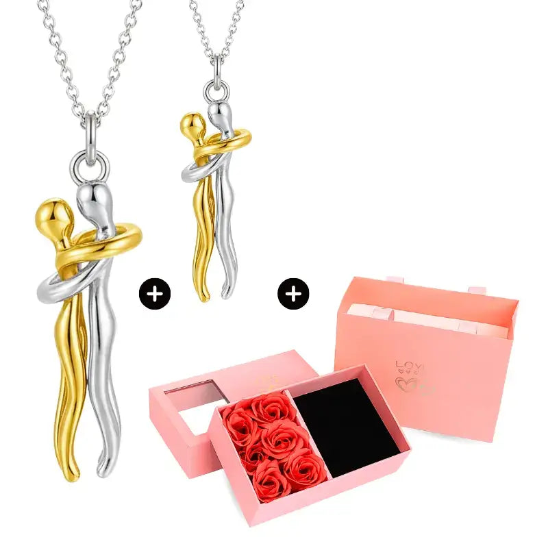 Ewige Umarmung Halskette – Kaufe 1, erhalte 1 GRATIS + Geschenkbox, Ewige Umarmung Halskette, Paar Halskette Geschenk, Liebespaar Schmuck, Partner Kette, Freund Freundin Geschenk, Romantisches Geschenk Halskette, Verlobung Geschenk Schmuck, Paar Schmuckset, Liebe Symbol Halskette, Geschenk für Sie und Ihn, Freundschafts- oder Liebesgeschenk, Unisex Halskette Paar, Hochwertige Titan Halskette