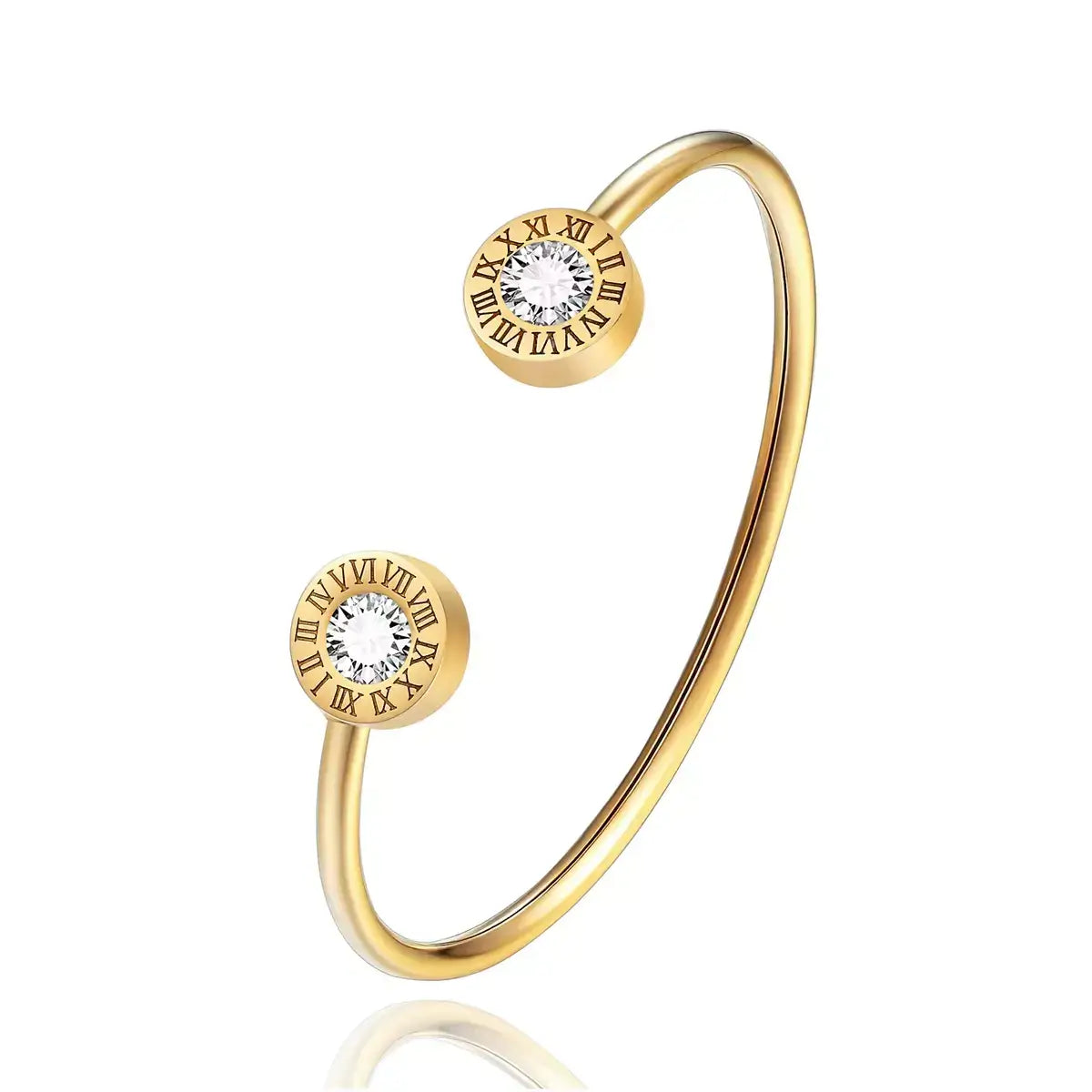 women's stainless steel bracelet, women's gold bracelet, elegant women's bangle, women's luxury bracelet, tarnish-resistant bracelet, roman numerals bracelet, women's bracelet set, women's gift bracelet, modern and sophisticated bracelet, everyday women's bracelet