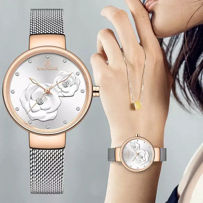 women’s luxury watch, elegant ladies watch, stainless steel women’s watch, floral design watch, stylish ladies wristwatch, women’s fashion watch UK, rose gold women’s watch, minimalist women’s watch, affordable luxury watch, ladies mesh strap watch, gift watch for women, chic women’s quartz watch