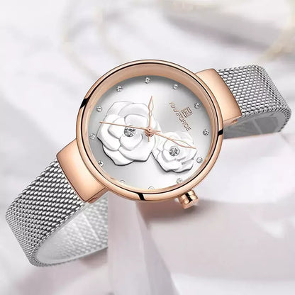 women’s luxury watch, elegant ladies watch, stainless steel women’s watch, floral design watch, stylish ladies wristwatch, women’s fashion watch UK, rose gold women’s watch, minimalist women’s watch, affordable luxury watch, ladies mesh strap watch, gift watch for women, chic women’s quartz watch