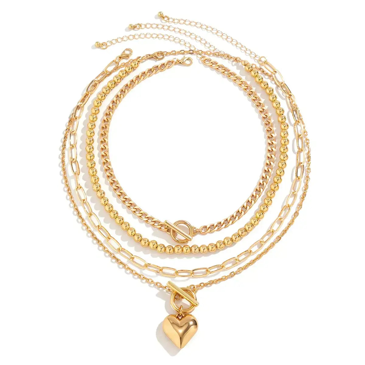 layered gold necklace set, heart pendant necklace UK, women’s layered jewellery, gold choker necklace set, trendy 2024 necklaces, multi-layer necklace for women, Y2K gold accessories, elegant gold chain set, 4-in-1 necklace gift for her, fashionable layered necklace UK