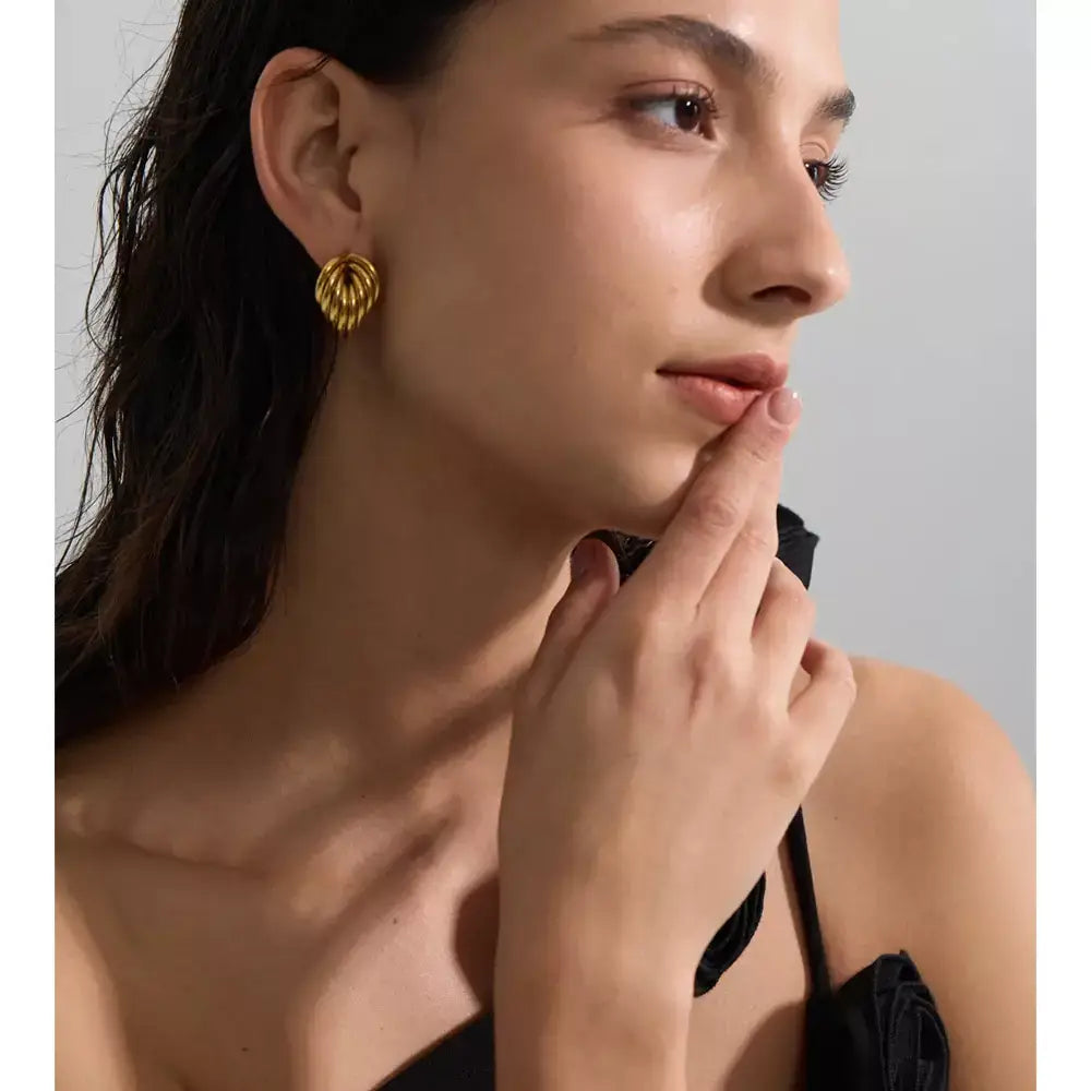 geometric gold stud earrings, 18k gold stud earrings, waterproof gold earrings, stainless steel gold earrings, minimalist gold stud earrings, modern geometric earrings, hypoallergenic gold earrings, everyday gold stud earrings, lightweight gold earrings for women, luxury minimalist earrings, fashion geometric earrings, gold stud earrings gift for her