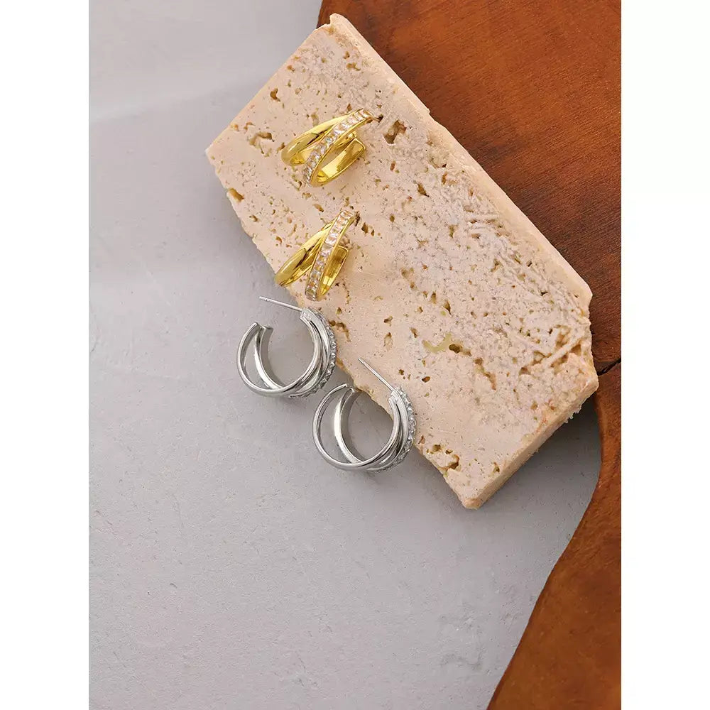 geometric cubic zirconia stud earrings, hypoallergenic geometric earrings, stainless steel minimalist stud earrings, elegant geometric earrings for daily wear