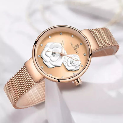 women’s luxury watch, elegant ladies watch, stainless steel women’s watch, floral design watch, stylish ladies wristwatch, women’s fashion watch UK, rose gold women’s watch, minimalist women’s watch, affordable luxury watch, ladies mesh strap watch, gift watch for women, chic women’s quartz watch