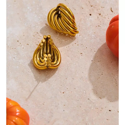 geometric gold stud earrings, 18k gold stud earrings, waterproof gold earrings, stainless steel gold earrings, minimalist gold stud earrings, modern geometric earrings, hypoallergenic gold earrings, everyday gold stud earrings, lightweight gold earrings for women, luxury minimalist earrings, fashion geometric earrings, gold stud earrings gift for her