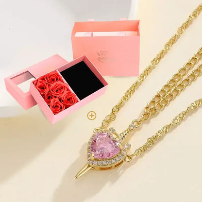 Snow White couple necklace, Huntsman heart and sword necklace, Matching couple necklaces, Romantic Valentine's Day jewellery, Heart and sword pendant, Couple pendant necklace set, Love necklace for couples, Fairytale couple jewellery, His and hers matching necklaces, Snow White inspired necklace