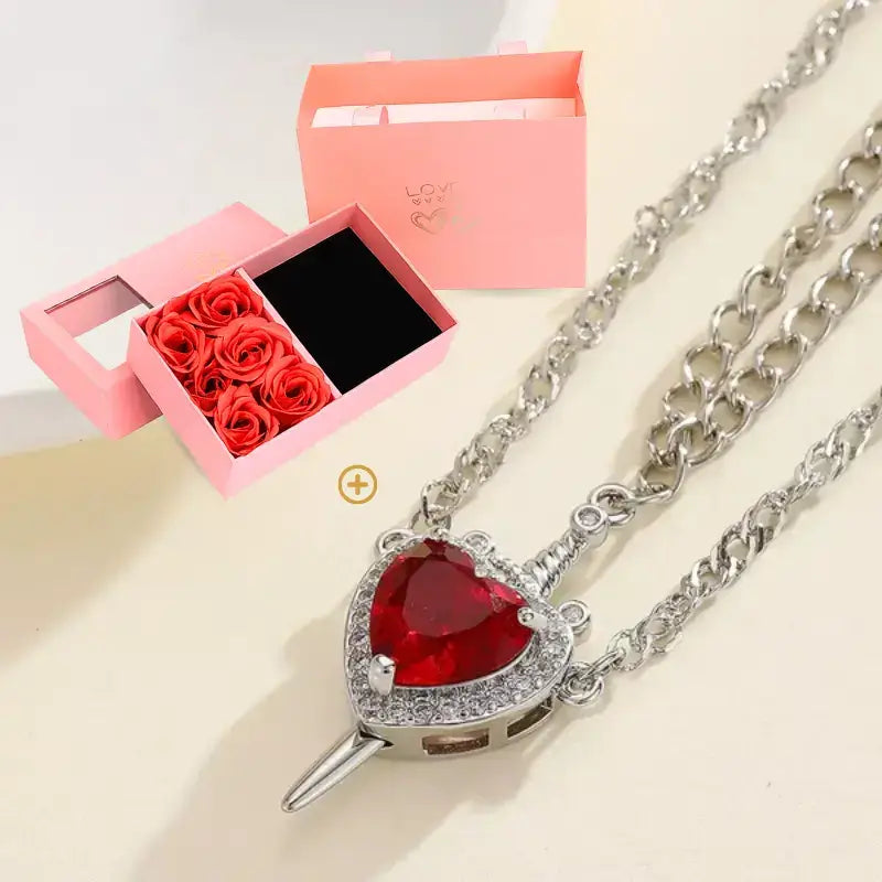 Snow White couple necklace, Huntsman heart and sword necklace, Matching couple necklaces, Romantic Valentine's Day jewellery, Heart and sword pendant, Couple pendant necklace set, Love necklace for couples, Fairytale couple jewellery, His and hers matching necklaces, Snow White inspired necklace