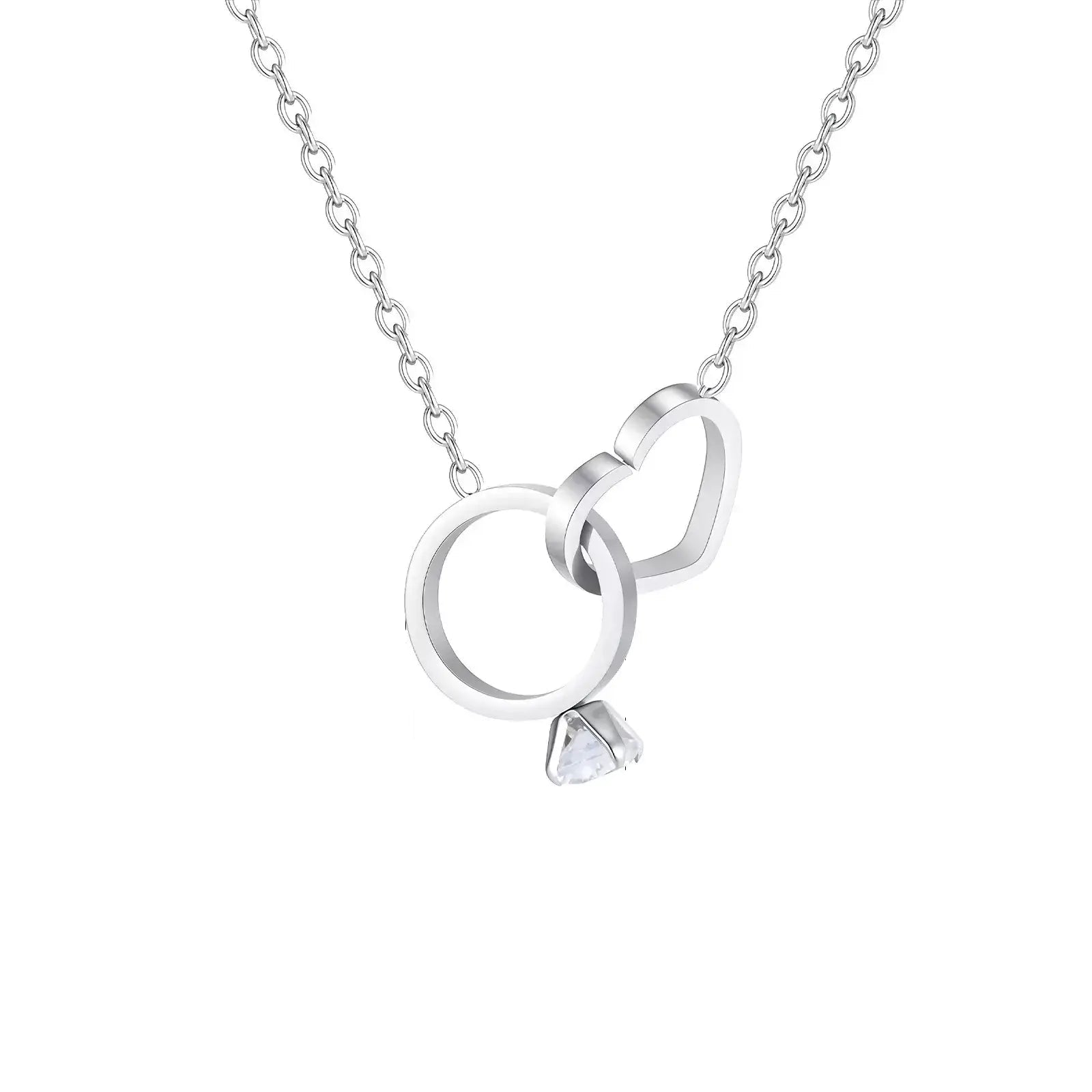 eternal knot necklace, romantic necklace, valentine’s day necklace, valentine’s day gift, romantic gift for her, love necklace, heart and ring necklace, forever love necklace, stainless steel necklace, couples necklace, promise necklace, symbolic jewelry, meaningful necklace, anniversary gift, gift for girlfriend, gift for wife, unisex necklace