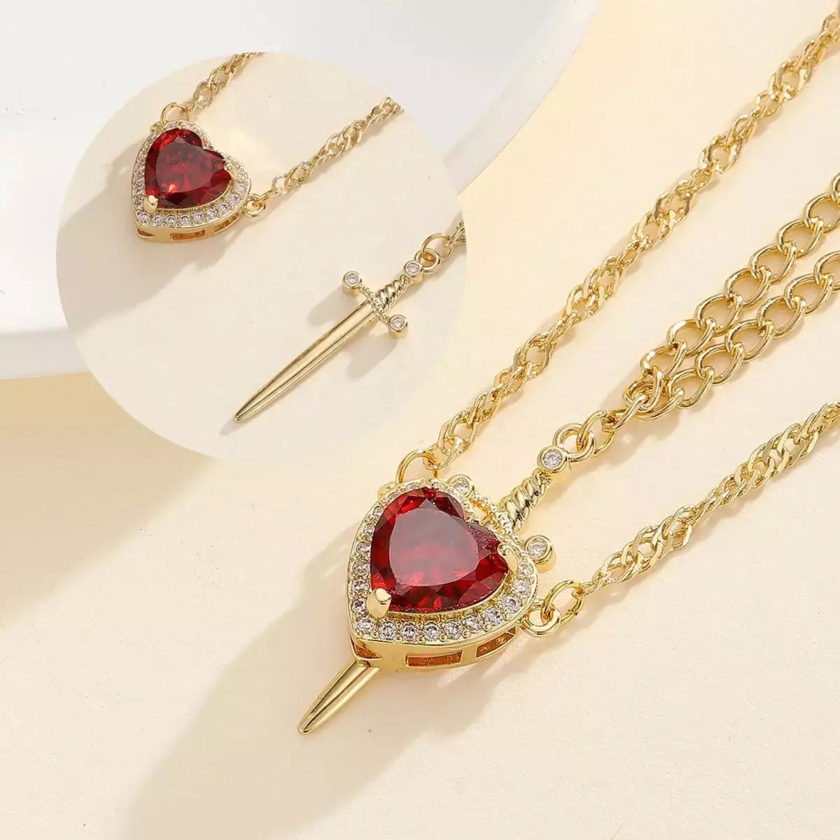 Snow White couple necklace, Huntsman heart and sword necklace, Matching couple necklaces, Romantic Valentine's Day jewellery, Heart and sword pendant, Couple pendant necklace set, Love necklace for couples, Fairytale couple jewellery, His and hers matching necklaces, Snow White inspired necklace