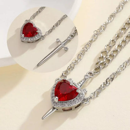 Snow White couple necklace, Huntsman heart and sword necklace, Matching couple necklaces, Romantic Valentine's Day jewellery, Heart and sword pendant, Couple pendant necklace set, Love necklace for couples, Fairytale couple jewellery, His and hers matching necklaces, Snow White inspired necklace