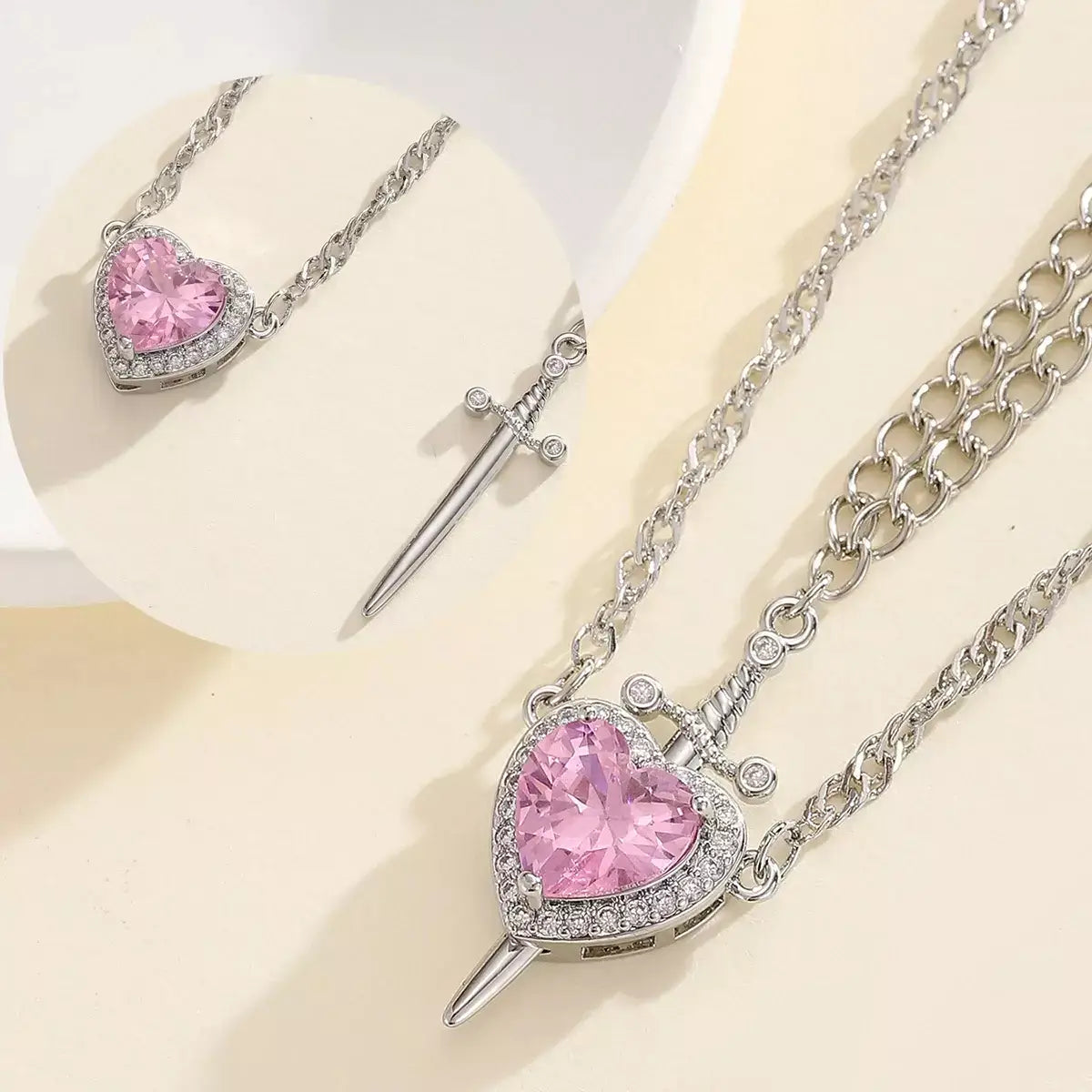 Snow White couple necklace, Huntsman heart and sword necklace, Matching couple necklaces, Romantic Valentine's Day jewellery, Heart and sword pendant, Couple pendant necklace set, Love necklace for couples, Fairytale couple jewellery, His and hers matching necklaces, Snow White inspired necklace