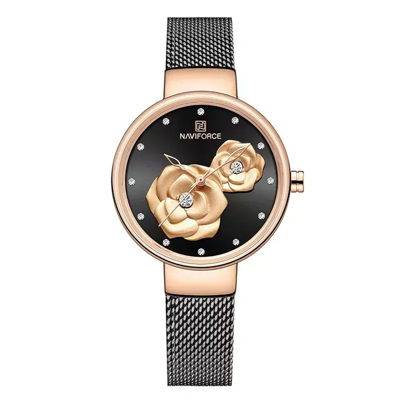women’s luxury watch, elegant ladies watch, stainless steel women’s watch, floral design watch, stylish ladies wristwatch, women’s fashion watch UK, rose gold women’s watch, minimalist women’s watch, affordable luxury watch, ladies mesh strap watch, gift watch for women, chic women’s quartz watch