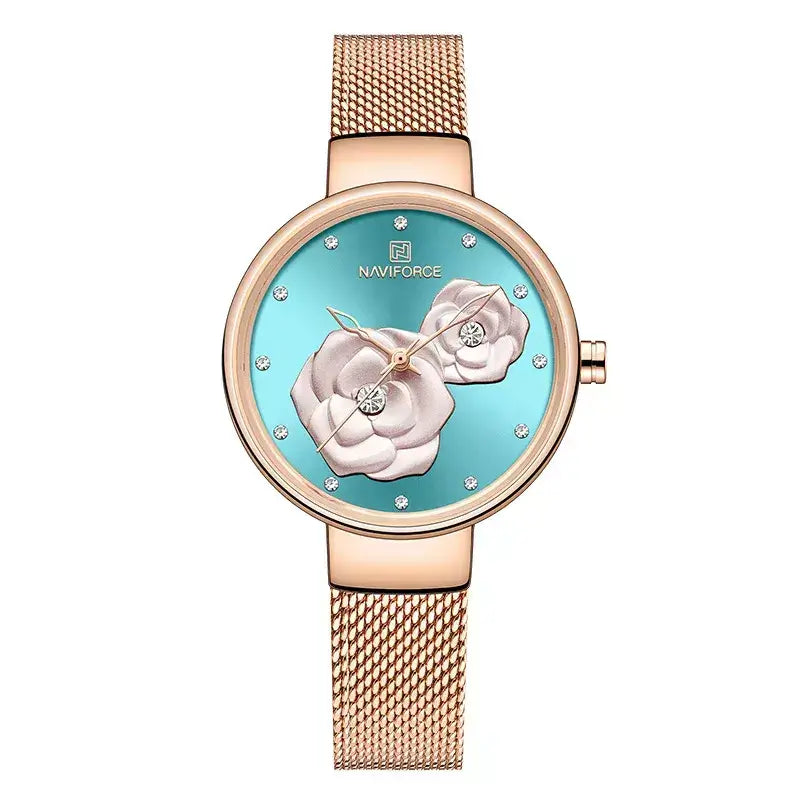 women’s luxury watch, elegant ladies watch, stainless steel women’s watch, floral design watch, stylish ladies wristwatch, women’s fashion watch UK, rose gold women’s watch, minimalist women’s watch, affordable luxury watch, ladies mesh strap watch, gift watch for women, chic women’s quartz watch