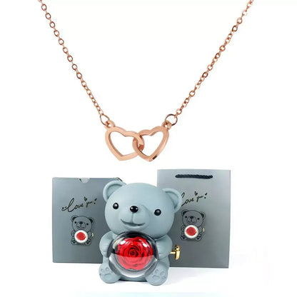 Double Heart Necklace, Romantic Gift for Her, Valentine’s Day Gift for Her, Anniversary Necklace Gift, Heart Pendant Necklace, Teddy Bear Gift Box, Love Heart Necklace, Jewellery Gift Set for Her, Meaningful Gift for Girlfriend, Luxury Necklace Gift