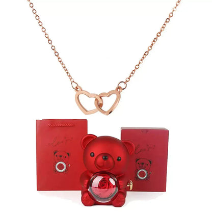 Double Heart Necklace, Romantic Gift for Her, Valentine’s Day Gift for Her, Anniversary Necklace Gift, Heart Pendant Necklace, Teddy Bear Gift Box, Love Heart Necklace, Jewellery Gift Set for Her, Meaningful Gift for Girlfriend, Luxury Necklace Gift