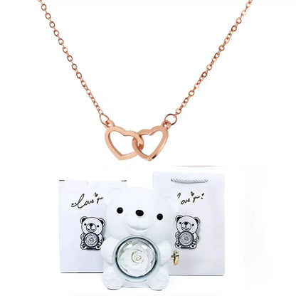Double Heart Necklace, Romantic Gift for Her, Valentine’s Day Gift for Her, Anniversary Necklace Gift, Heart Pendant Necklace, Teddy Bear Gift Box, Love Heart Necklace, Jewellery Gift Set for Her, Meaningful Gift for Girlfriend, Luxury Necklace Gift