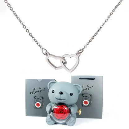 Double Heart Necklace, Romantic Gift for Her, Valentine’s Day Gift for Her, Anniversary Necklace Gift, Heart Pendant Necklace, Teddy Bear Gift Box, Love Heart Necklace, Jewellery Gift Set for Her, Meaningful Gift for Girlfriend, Luxury Necklace Gift