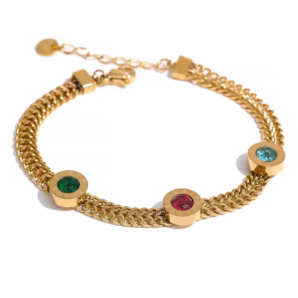 Women’s bracelet, Aurora bracelet, Gold bracelet for women, Stainless steel bracelet, Multicoloured bracelet, Cuban link bracelet, Gold-plated bracelet, Elegant women’s jewellery, Sparkling cubic zirconia bracelet, Stylish women’s accessory