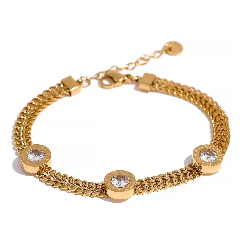 Women’s bracelet, Aurora bracelet, Gold bracelet for women, Stainless steel bracelet, Multicoloured bracelet, Cuban link bracelet, Gold-plated bracelet, Elegant women’s jewellery, Sparkling cubic zirconia bracelet, Stylish women’s accessory