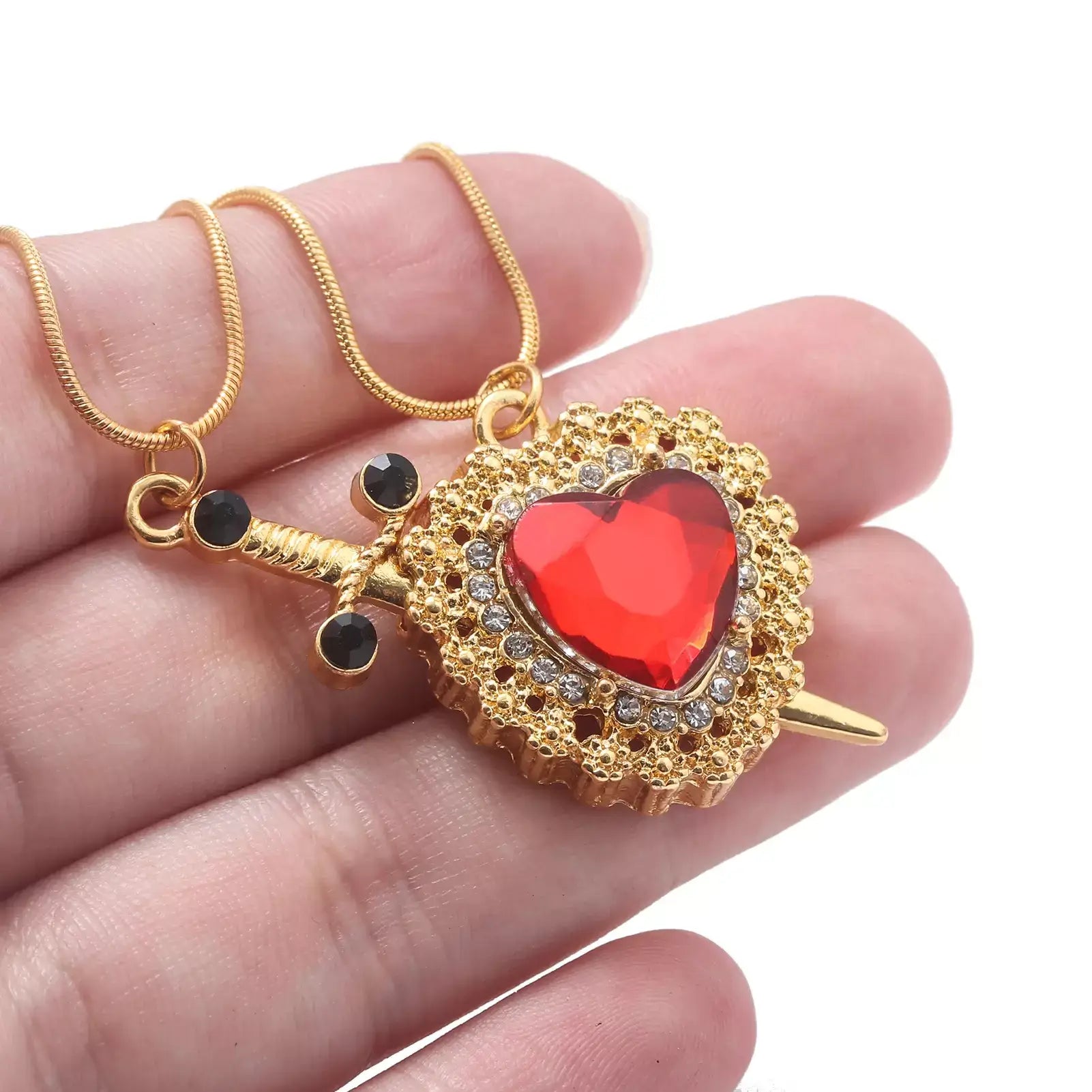 Heart & Sword Zircon Necklace Set - Buy 1, Get 2,
buy heart sword necklace, heart sword necklace UK online, romantic jewellery gift for girlfriend, unique valentine’s gift for her, affordable zircon necklace set, waterproof stainless steel heart necklace, heart sword zircon necklace set, heart and sword pendant meaning, zircon crystal heart necklace, unique couple necklace set, stainless steel romantic jewellery