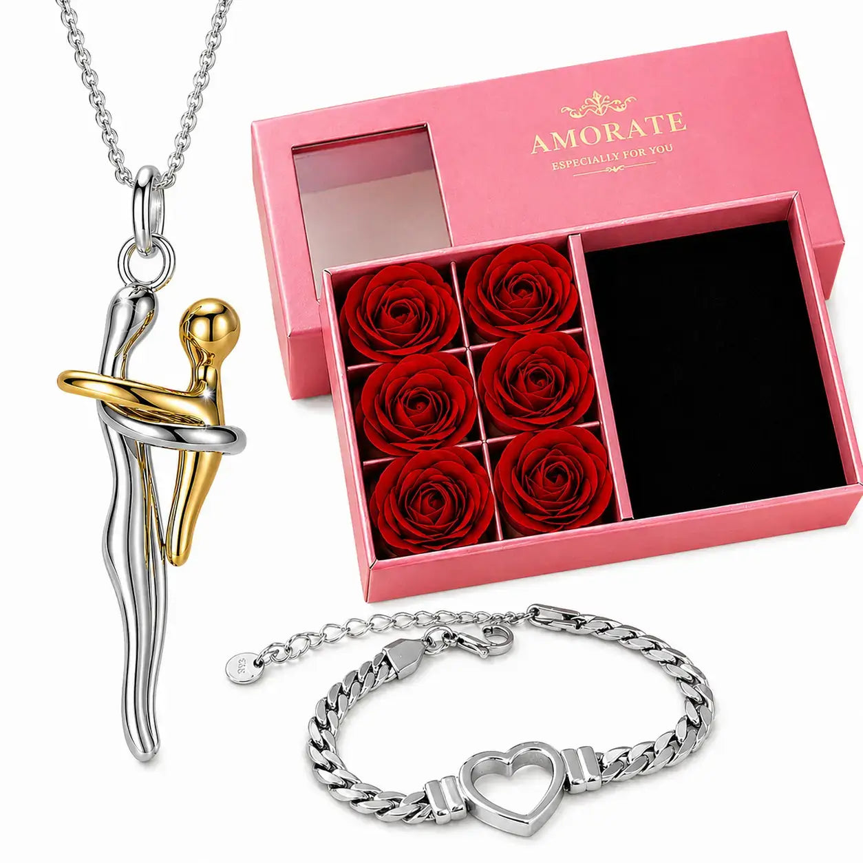mutter kind halskette, muttertagsgeschenk, halskette mit bedeutung, geschenk für mama, schmuck muttertag, halskette liebe symbol, rosenbox geschenk, armband gratis, geschenkset für frauen, emotionales geschenk