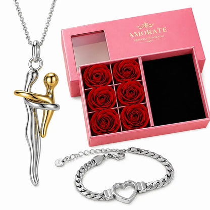 mutter kind halskette, muttertagsgeschenk, halskette mit bedeutung, geschenk für mama, schmuck muttertag, halskette liebe symbol, rosenbox geschenk, armband gratis, geschenkset für frauen, emotionales geschenk