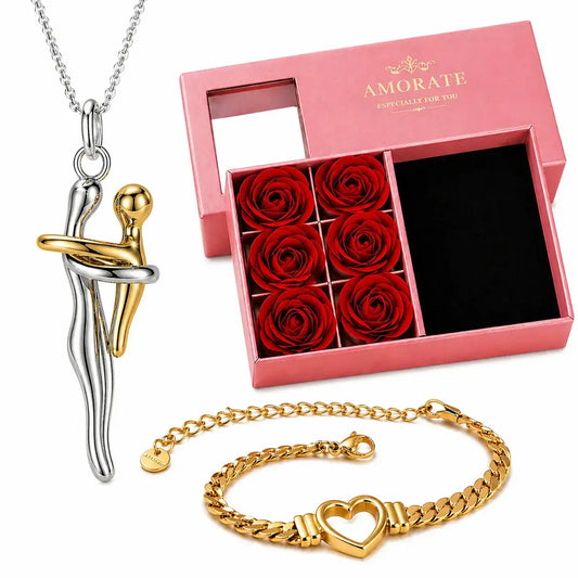 mutter kind halskette, muttertagsgeschenk, halskette mit bedeutung, geschenk für mama, schmuck muttertag, halskette liebe symbol, rosenbox geschenk, armband gratis, geschenkset für frauen, emotionales geschenk