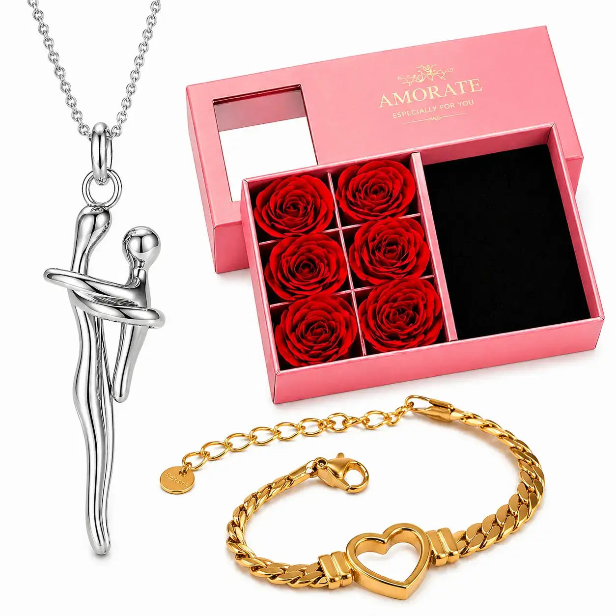 mutter kind halskette, muttertagsgeschenk, halskette mit bedeutung, geschenk für mama, schmuck muttertag, halskette liebe symbol, rosenbox geschenk, armband gratis, geschenkset für frauen, emotionales geschenk