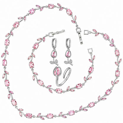 Tulpen Schmuckset, Schmuckset Damen, Luxus Schmuckset, Geschenk für Frau, Schmuck Geschenk für Frauen, Eleganter Damenschmuck, Vergoldetes Schmuckset, Zirkonia Schmuckset, Geschenk für Ehefrau, Geschenk für Freundin, Geburtstagsgeschenk Frau, Muttertagsgeschenk, Exklusives Schmuckset Damen, Schmuckset Damen kaufen, Tulpen Schmuckset kaufen