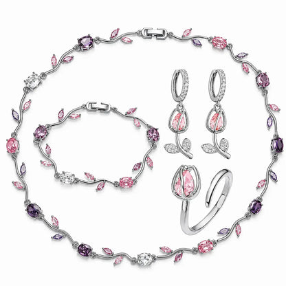 Tulpen Schmuckset, Schmuckset Damen, Luxus Schmuckset, Geschenk für Frau, Schmuck Geschenk für Frauen, Eleganter Damenschmuck, Vergoldetes Schmuckset, Zirkonia Schmuckset, Geschenk für Ehefrau, Geschenk für Freundin, Geburtstagsgeschenk Frau, Muttertagsgeschenk, Exklusives Schmuckset Damen, Schmuckset Damen kaufen, Tulpen Schmuckset kaufen