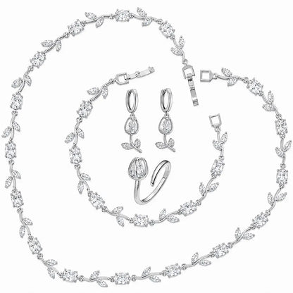 Tulpen Schmuckset, Schmuckset Damen, Luxus Schmuckset, Geschenk für Frau, Schmuck Geschenk für Frauen, Eleganter Damenschmuck, Vergoldetes Schmuckset, Zirkonia Schmuckset, Geschenk für Ehefrau, Geschenk für Freundin, Geburtstagsgeschenk Frau, Muttertagsgeschenk, Exklusives Schmuckset Damen, Schmuckset Damen kaufen, Tulpen Schmuckset kaufen