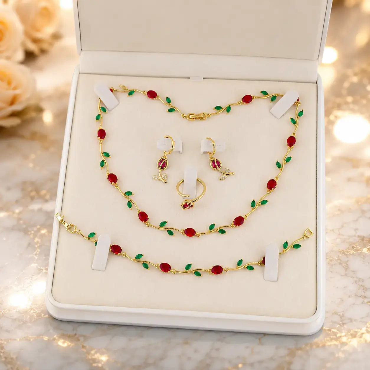 Tulpen Schmuckset, Schmuckset Damen, Luxus Schmuckset, Geschenk für Frau, Schmuck Geschenk für Frauen, Eleganter Damenschmuck, Vergoldetes Schmuckset, Zirkonia Schmuckset, Geschenk für Ehefrau, Geschenk für Freundin, Geburtstagsgeschenk Frau, Muttertagsgeschenk, Exklusives Schmuckset Damen, Schmuckset Damen kaufen, Tulpen Schmuckset kaufen