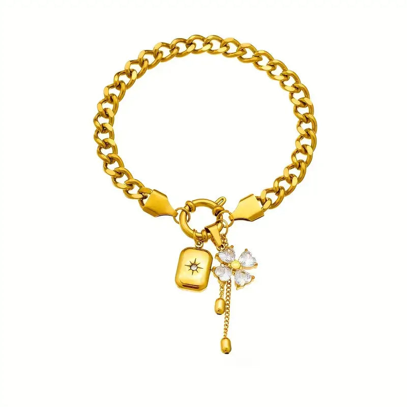 Damen Armband, Elegantes Damen Armband, Zirkonia Armband Damen, Gold Armband Damen, Luxus Armband Damen, Edelstahl Armband Damen, Blumen Armband Damen, Damen Schmuck Elegant, Vergoldetes Armband Damen, Armband Geschenk für Frauen, Hochwertiges Damenarmband, Premium Damen Schmuck, Funkelndes Armband Damen