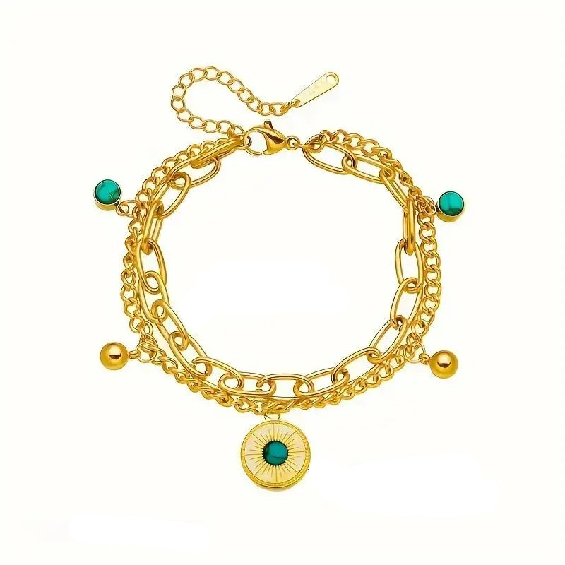 gold stainless steel bracelet,
women’s gold bracelet,
turquoise bead bracelet,
sunburst charm bracelet,
double layer bracelet,
316L stainless steel jewellery,
women’s layered bracelet,
boho chic bracelet,
turquoise jewellery for women,
gold bracelet gift for her,
elegant women’s bracelet,
everyday gold bracelet,
women’s beach jewelry,
minimalist gold bracelet,
durable stainless steel bracelet,
fashion bracelet for women,
turquoise charm bracelet,
gold layered chain bracelet,
sun charm bracelet
