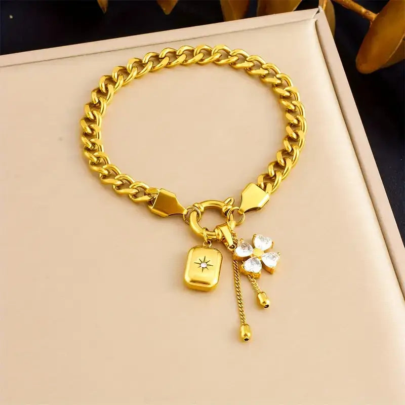 Damen Armband, Elegantes Damen Armband, Zirkonia Armband Damen, Gold Armband Damen, Luxus Armband Damen, Edelstahl Armband Damen, Blumen Armband Damen, Damen Schmuck Elegant, Vergoldetes Armband Damen, Armband Geschenk für Frauen, Hochwertiges Damenarmband, Premium Damen Schmuck, Funkelndes Armband Damen