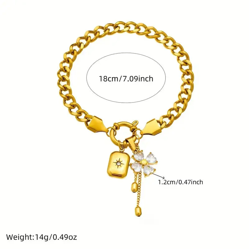 Damen Armband, Elegantes Damen Armband, Zirkonia Armband Damen, Gold Armband Damen, Luxus Armband Damen, Edelstahl Armband Damen, Blumen Armband Damen, Damen Schmuck Elegant, Vergoldetes Armband Damen, Armband Geschenk für Frauen, Hochwertiges Damenarmband, Premium Damen Schmuck, Funkelndes Armband Damen